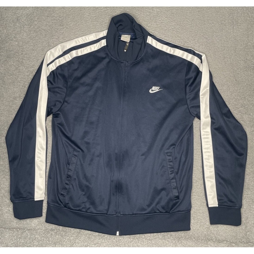 Vintage Y2K Nike Jacket Mens XL Navy Blue Mesh Full Zip Warm Up Track